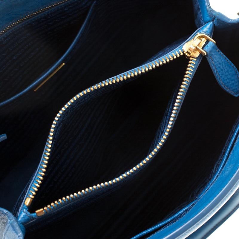 Prada Blue Saffiano Lux Leather Parabole Tote 3