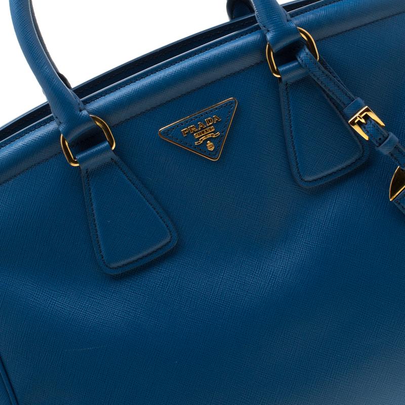 Prada Blue Saffiano Lux Leather Parabole Tote 4