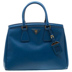 Prada Blue Saffiano Lux Leather Parabole Tote