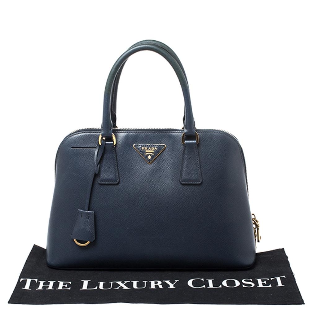 Prada Blue Saffiano Lux Leather Promenade Bag 7