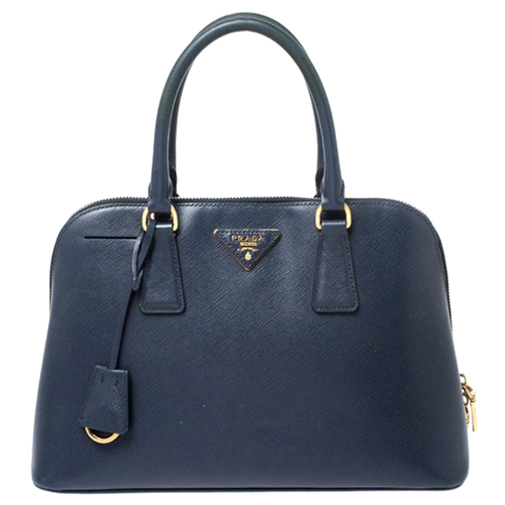Prada Blue Saffiano Lux Leather Promenade Bag