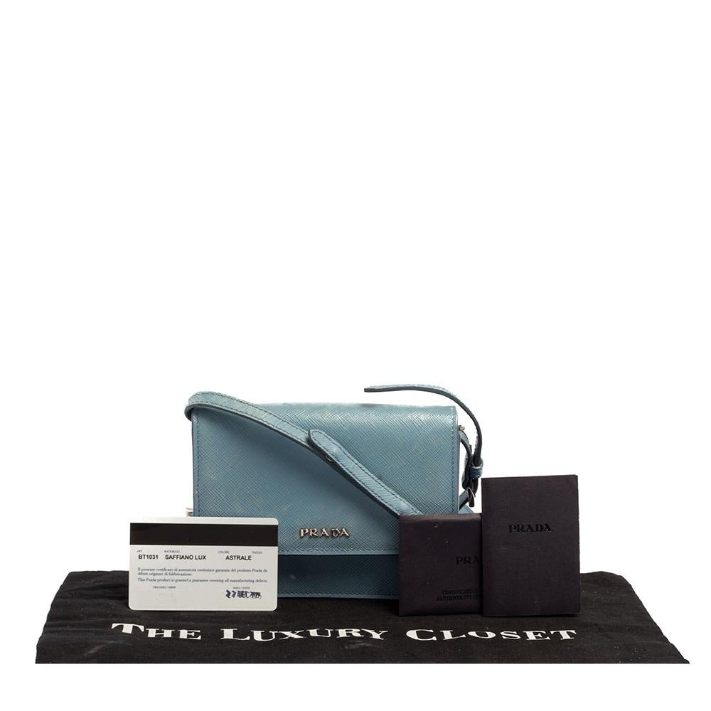 Prada Blue Saffiano Lux Leather Small Crossbody Bag 5