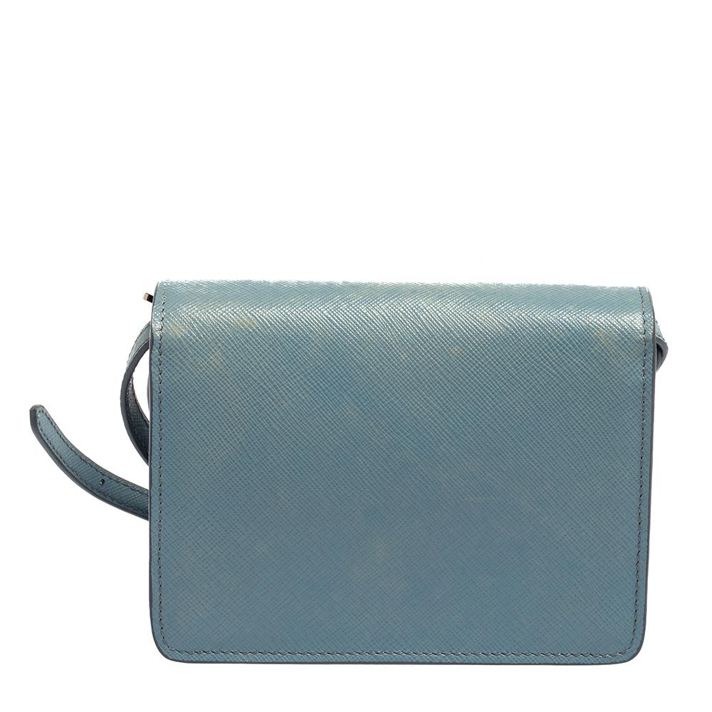 Prada Blue Saffiano Lux Leather Small Crossbody Bag In Good Condition In Dubai, Al Qouz 2