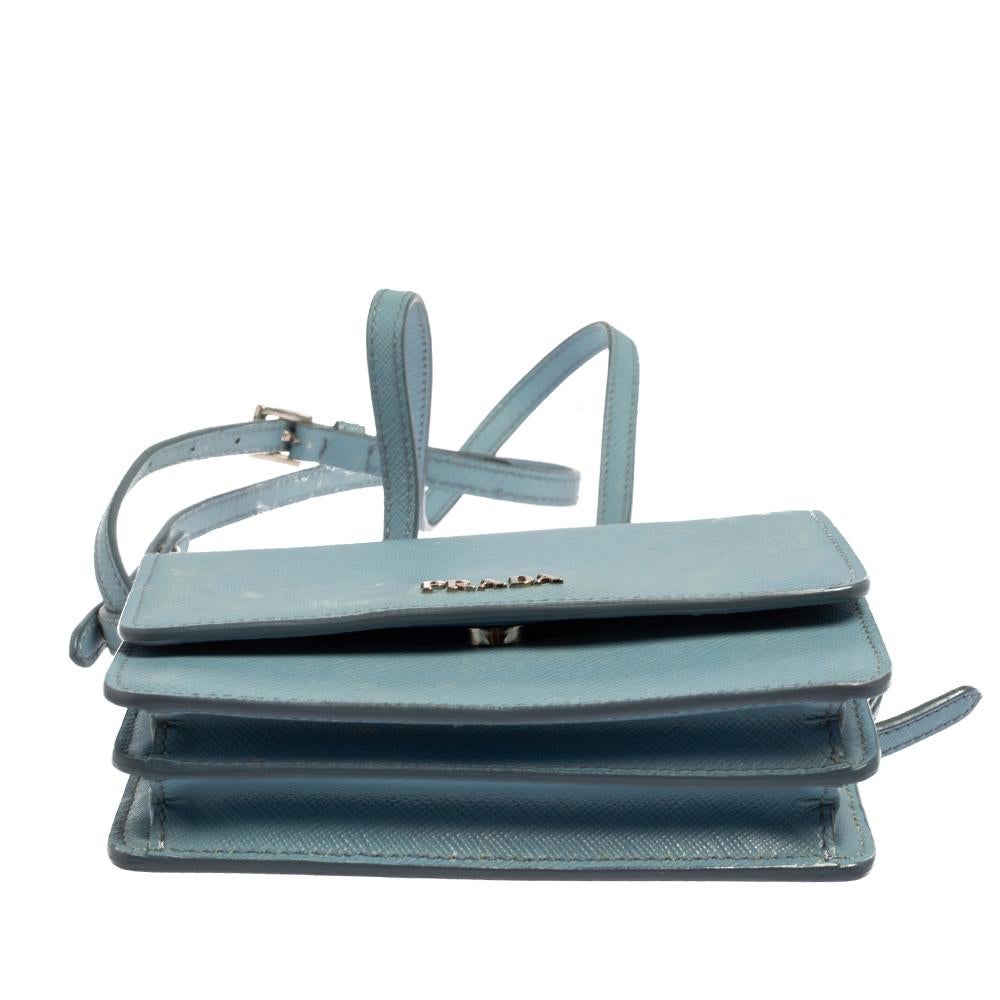 Women's Prada Blue Saffiano Lux Leather Small Crossbody Bag