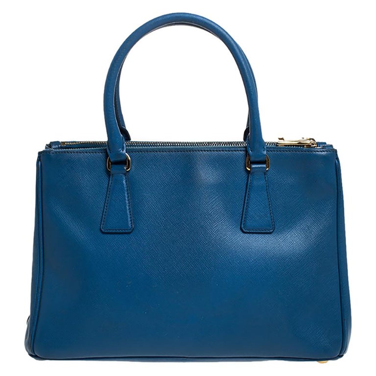 Prada Blue Saffiano Lux Leather Small Double Zip Tote at 1stDibs