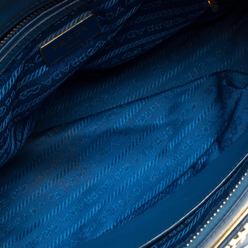 Women's Prada Blue Saffiano Lux Leather Small Double Zip Tote