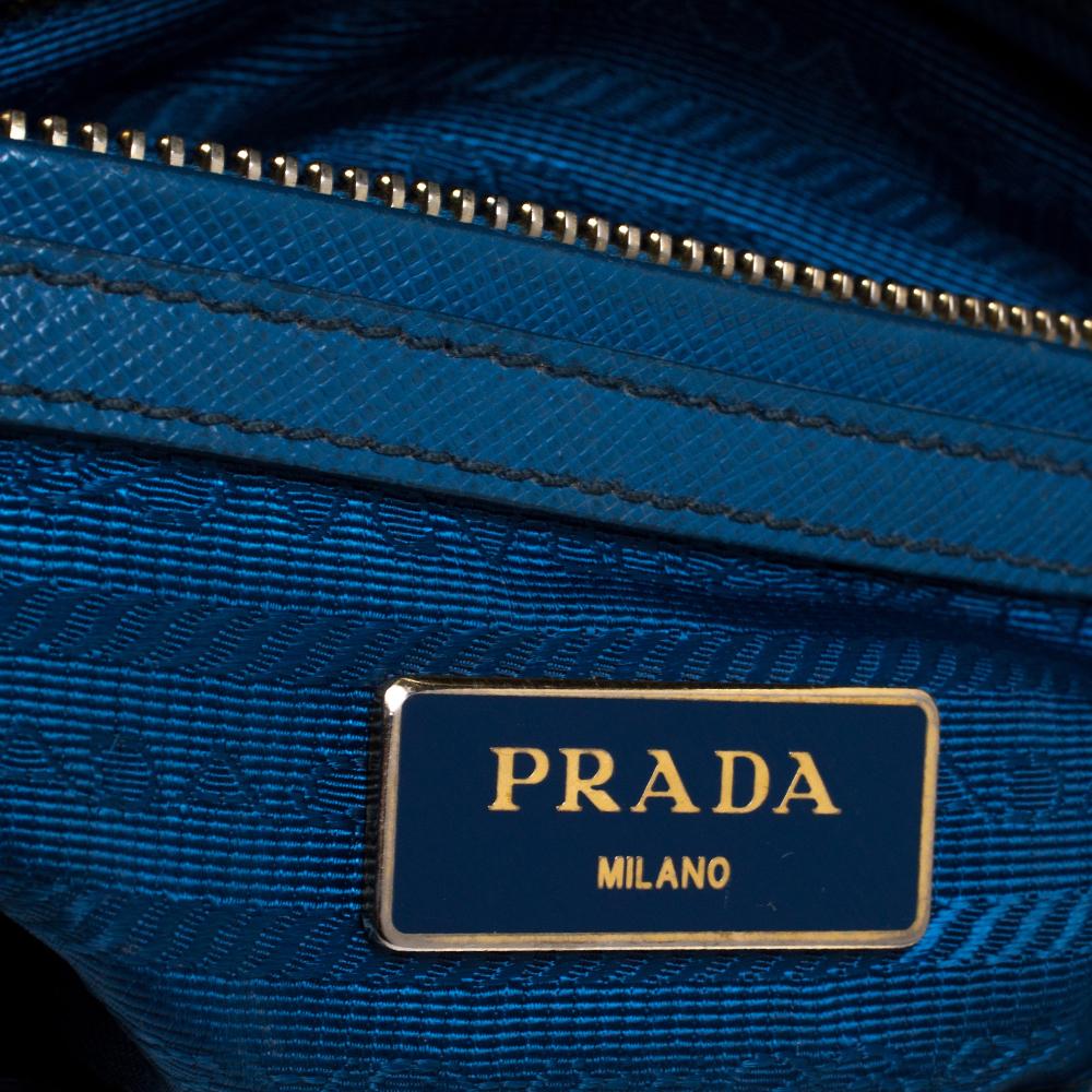 Prada Blue Saffiano Lux Leather Small Double Zip Tote 1