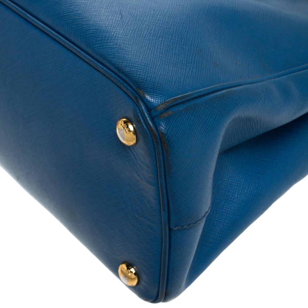 Prada Blue Saffiano Lux Leather Small Double Zip Tote 2