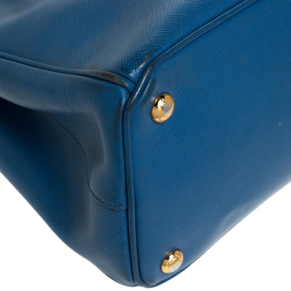Prada Blue Saffiano Lux Leather Small Double Zip Tote 3