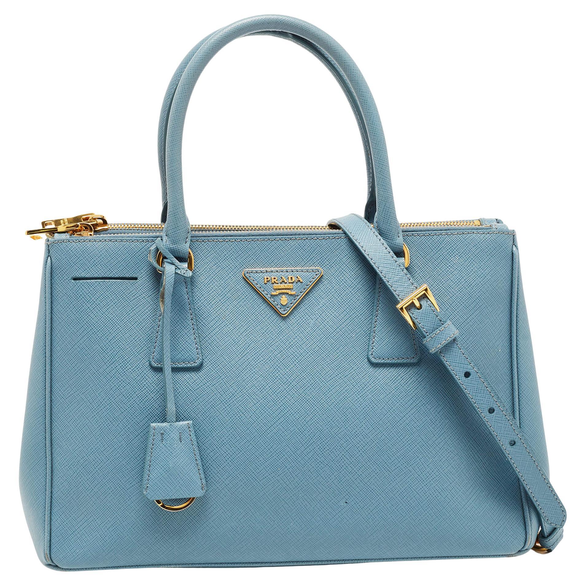 Prada Baby Blue Saffiano Lux Leather Small Galleria Double Zip Tote at  1stDibs