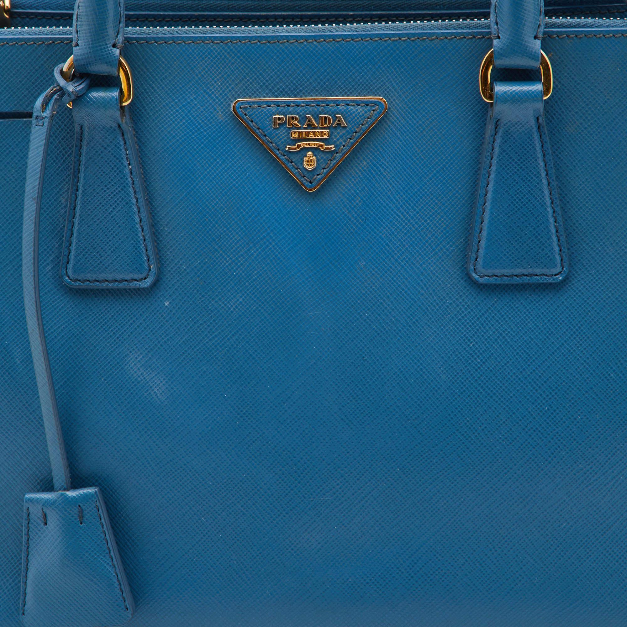 Prada Blue Saffiano Lux Leather Small Galleria Tote 10