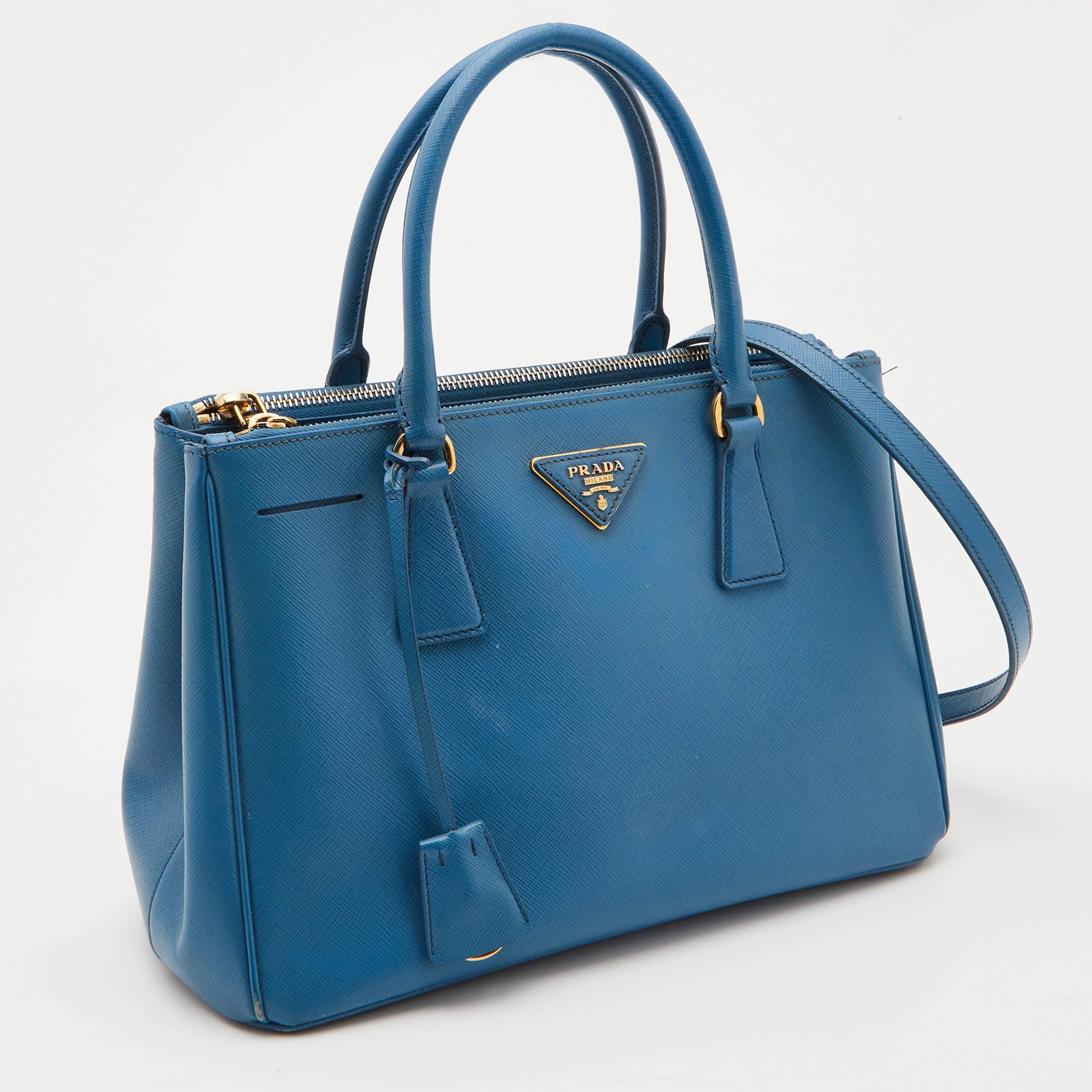 Women's Prada Blue Saffiano Lux Leather Small Galleria Tote