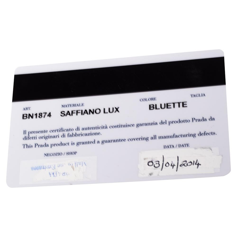 Prada Blue Saffiano Lux Leather Small Middle Zip Tote 7