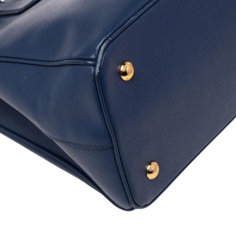 Prada Blue Saffiano Lux Leather Small Middle Zip Tote 2