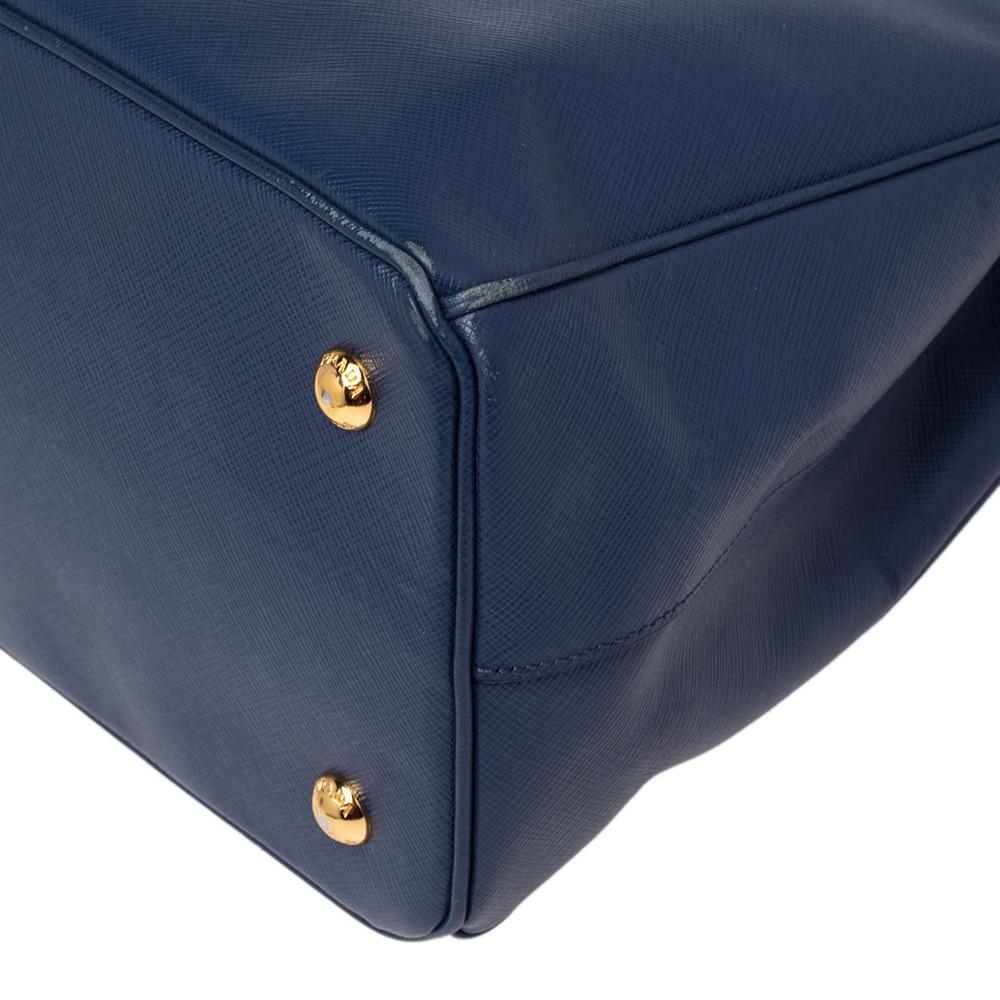 Prada Blue Saffiano Lux Leather Small Middle Zip Tote 3