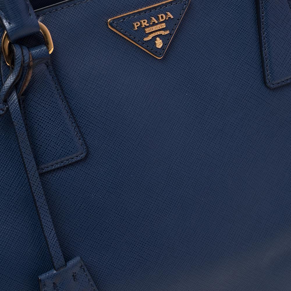 Prada Blue Saffiano Lux Leather Small Middle Zip Tote 4