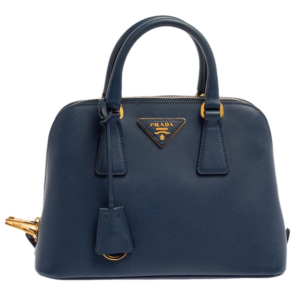 Prada Blue Saffiano Lux Leather Small Promenade Crossbody Bag