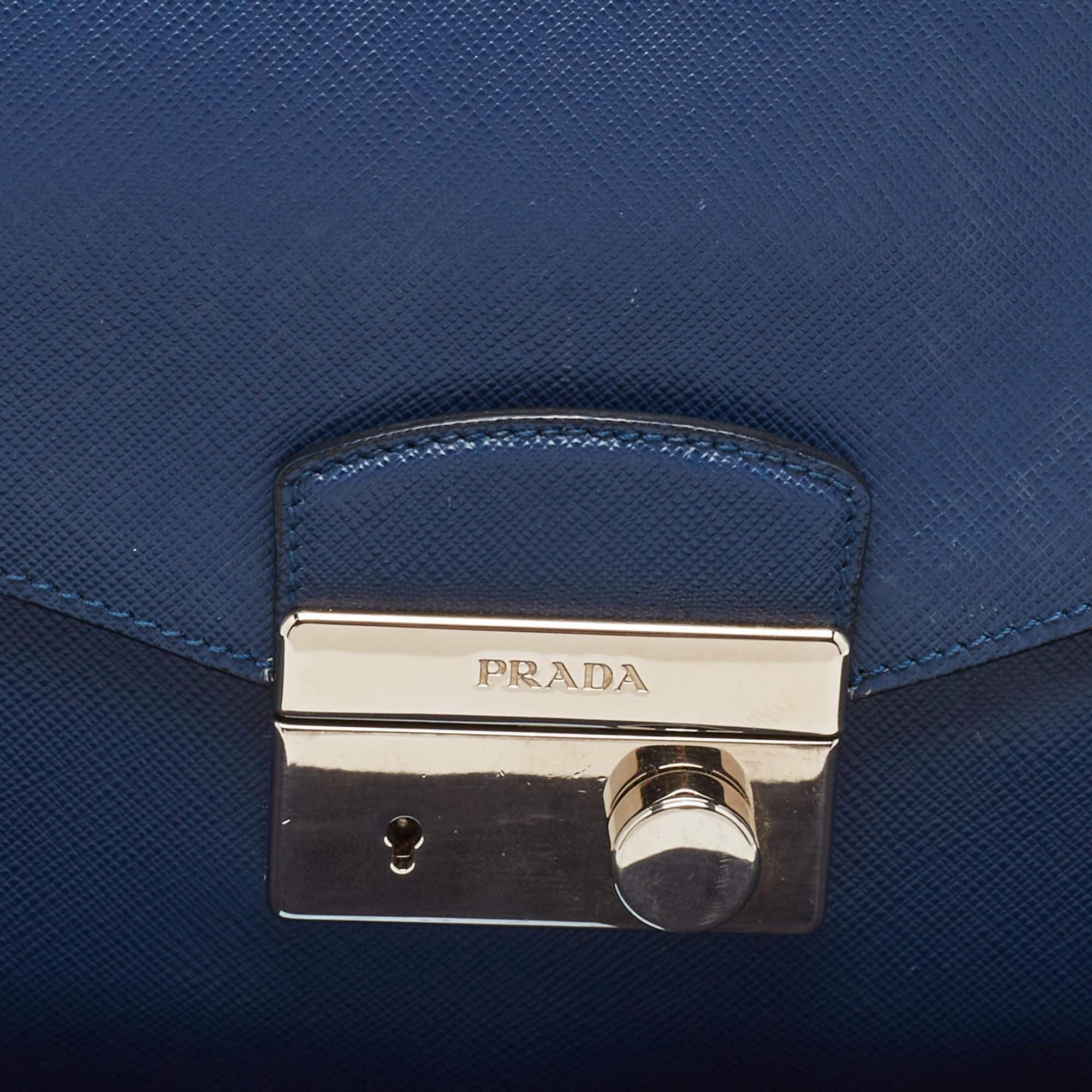 Prada Blue Saffiano Lux Leather Sound Clutch 1