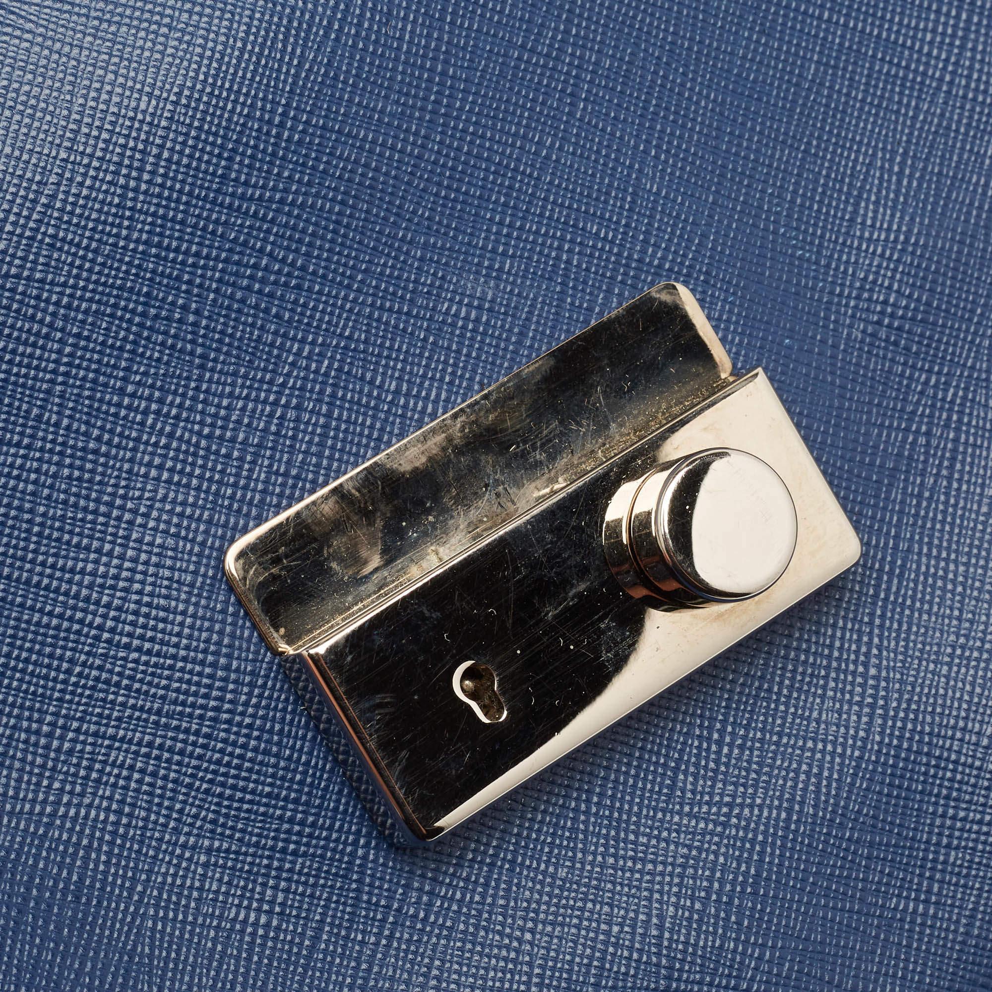 Prada Blue Saffiano Lux Leather Sound Clutch 2