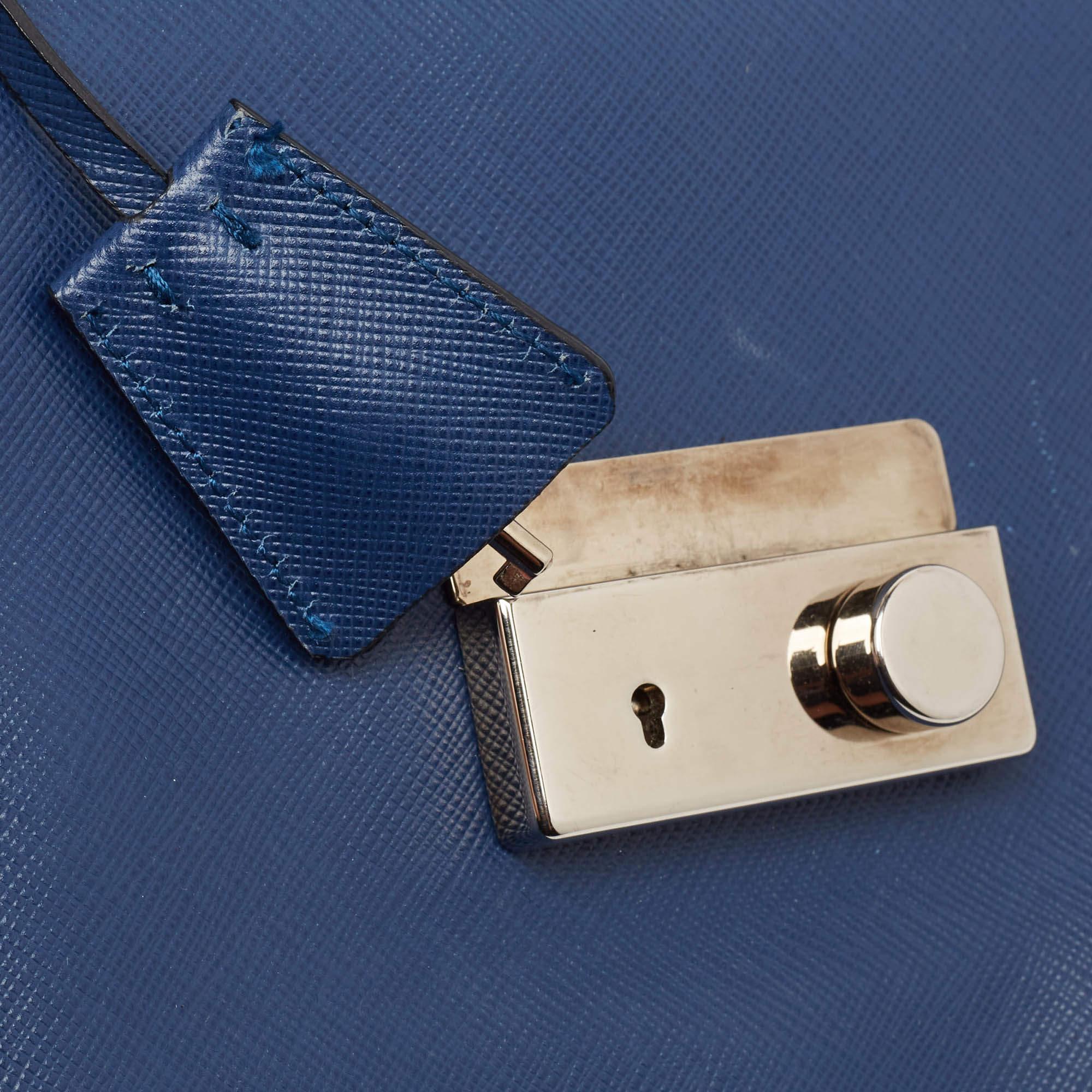 Prada Blue Saffiano Lux Leather Sound Clutch 4