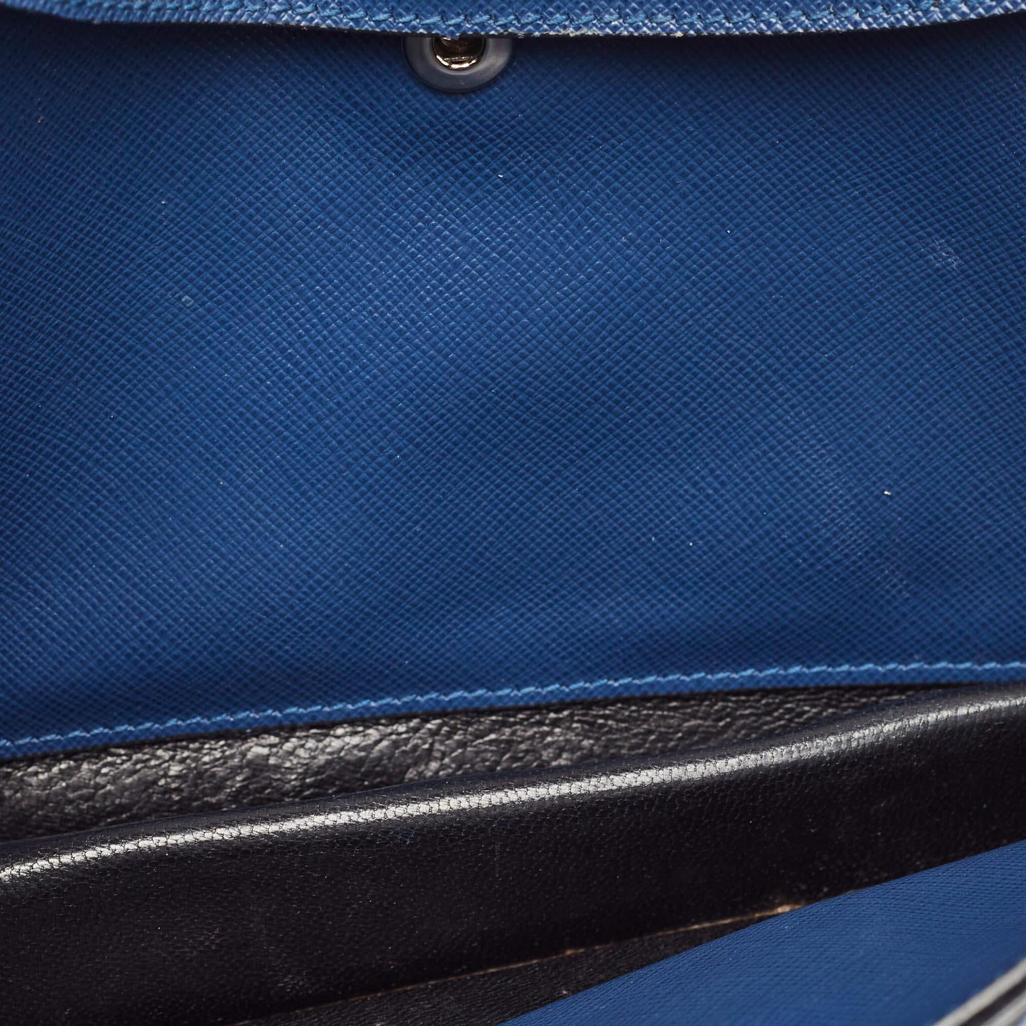 Prada Blue Saffiano Lux Leather Sound Clutch 5