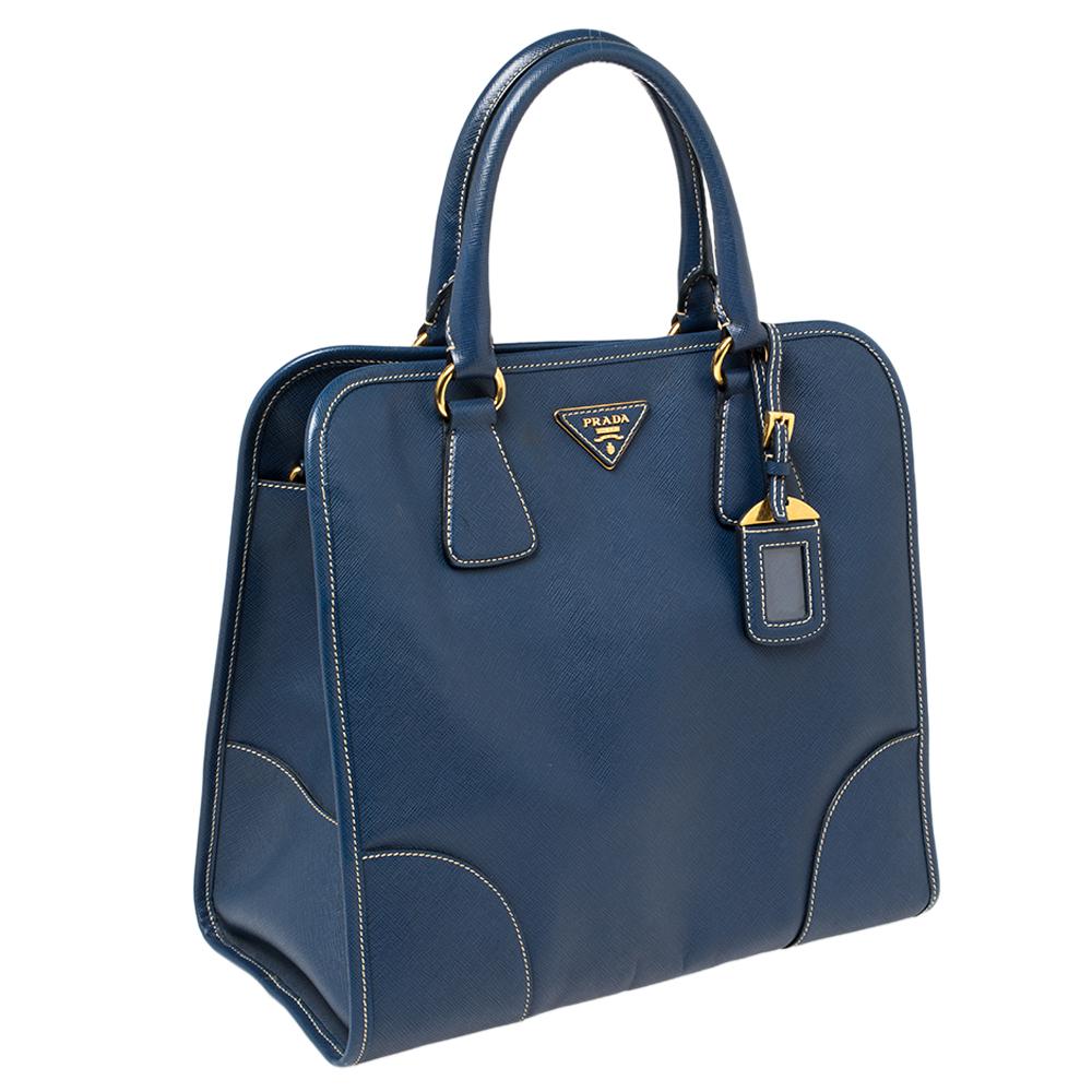 Women's Prada Blue Saffiano Lux Leather Tote