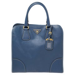 Prada Blue Saffiano Lux Leather Tote