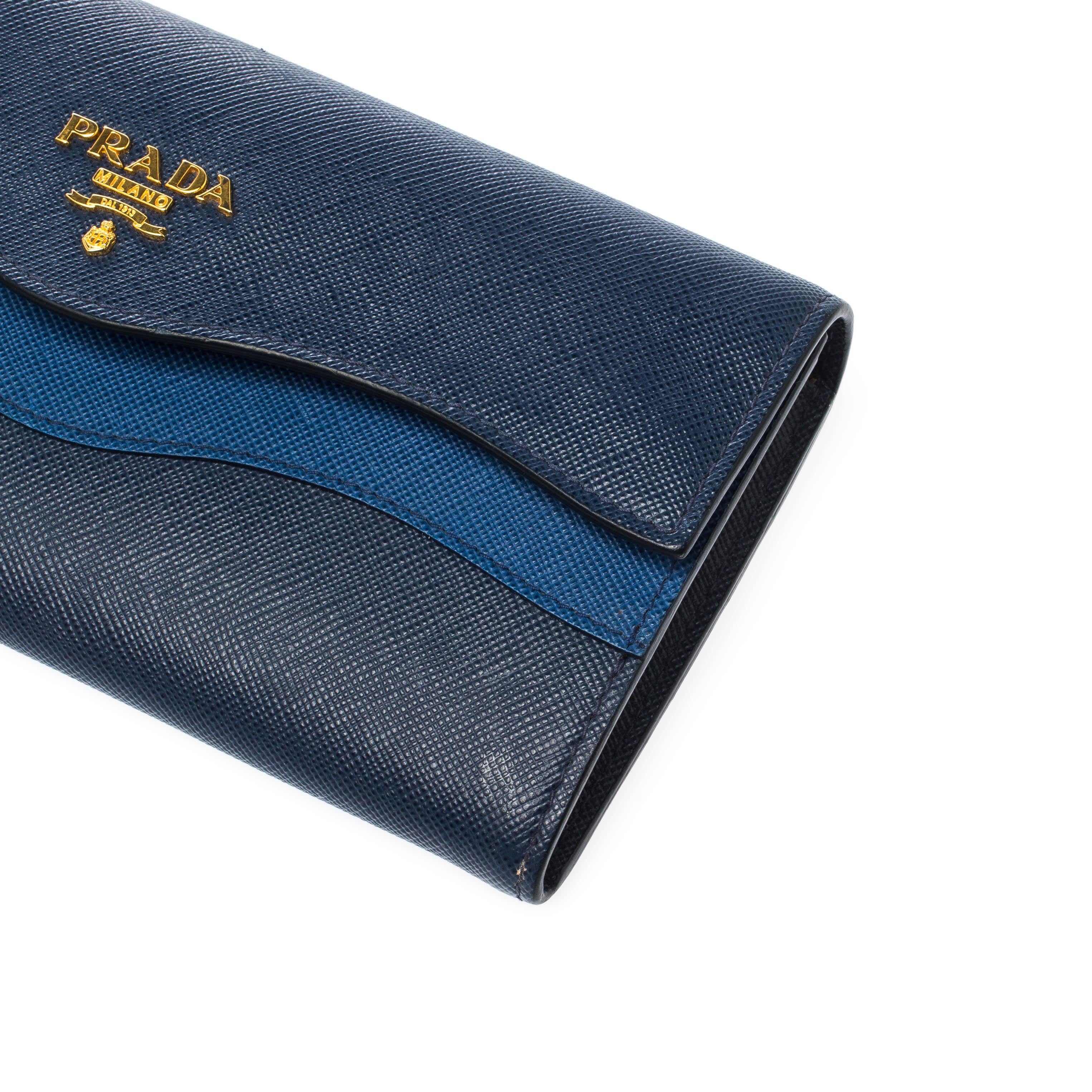 Prada Blue Saffiano Lux Leather Wave Continental Wallet 4