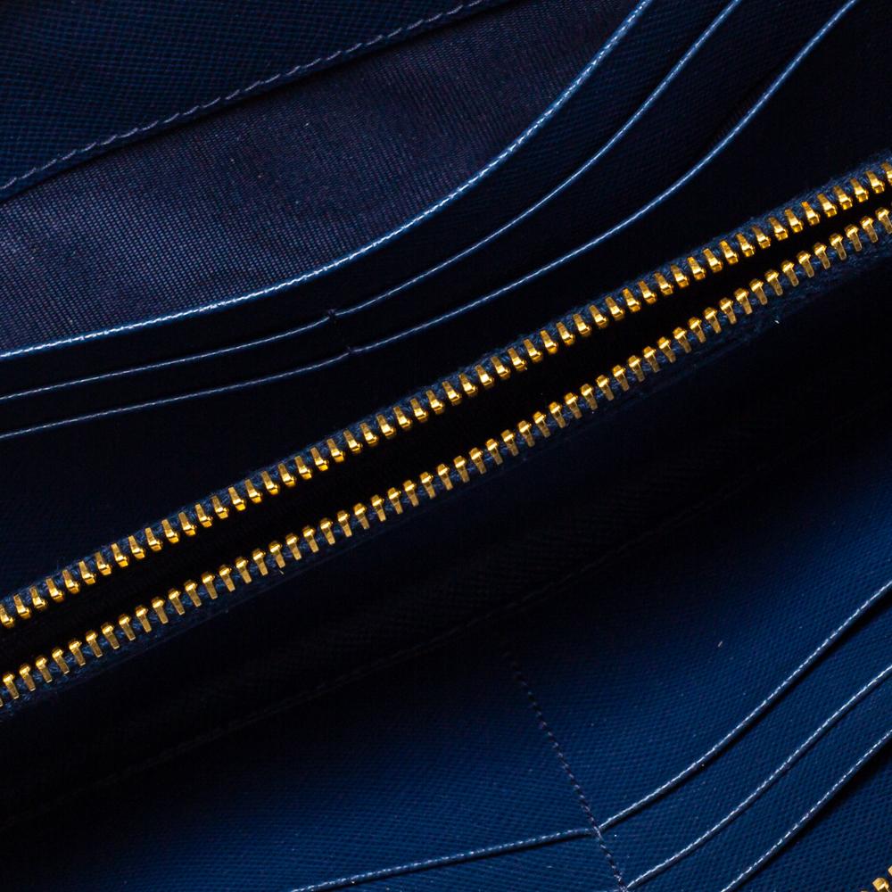 Prada Blue Saffiano Lux Leather Zip Around Continental Wallet 5