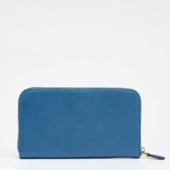 Prada Blue Saffiano Lux Leather Zip Around Wallet