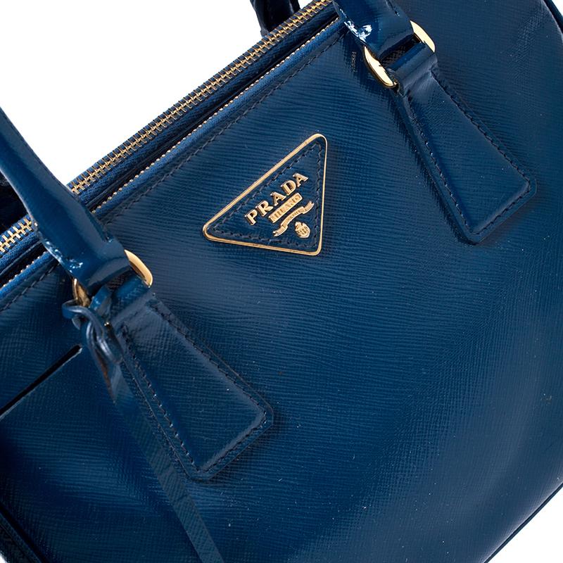 Prada Blue Saffiano Lux Patent Leather Small Double Zip Tote 6