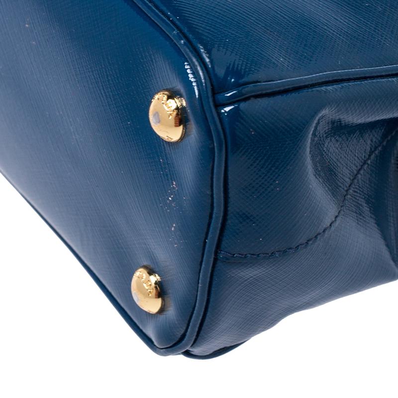 Prada Blue Saffiano Lux Patent Leather Small Double Zip Tote 3