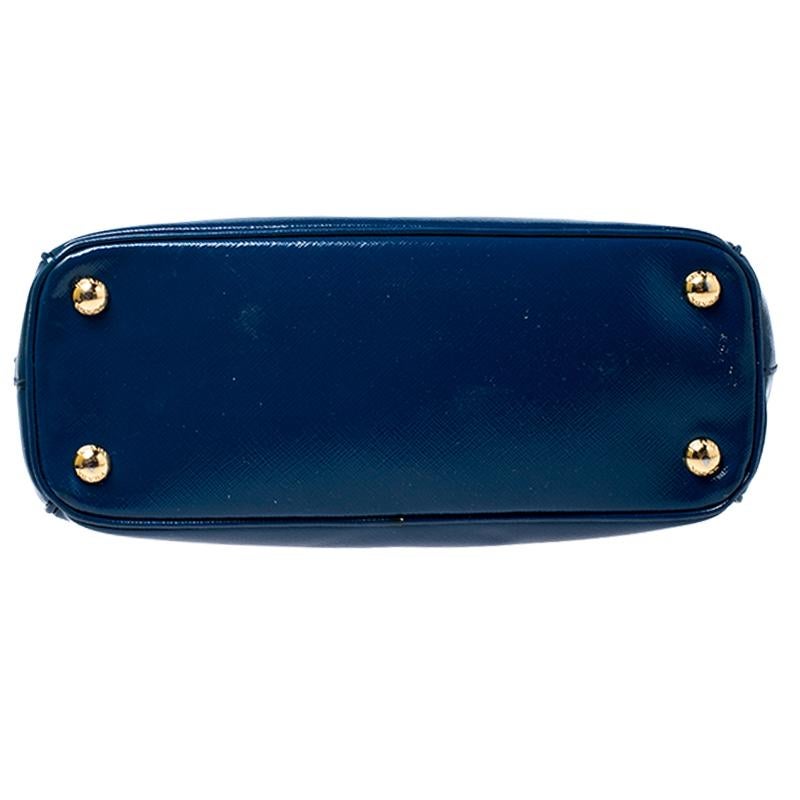 Prada Blue Saffiano Lux Patent Leather Small Double Zip Tote 5