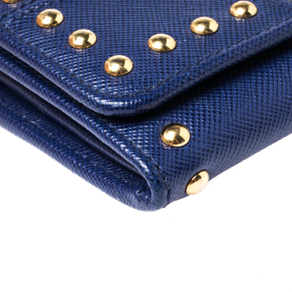 Prada Blue Saffiano Lux Studded Leather Flap Continental Wallet 1