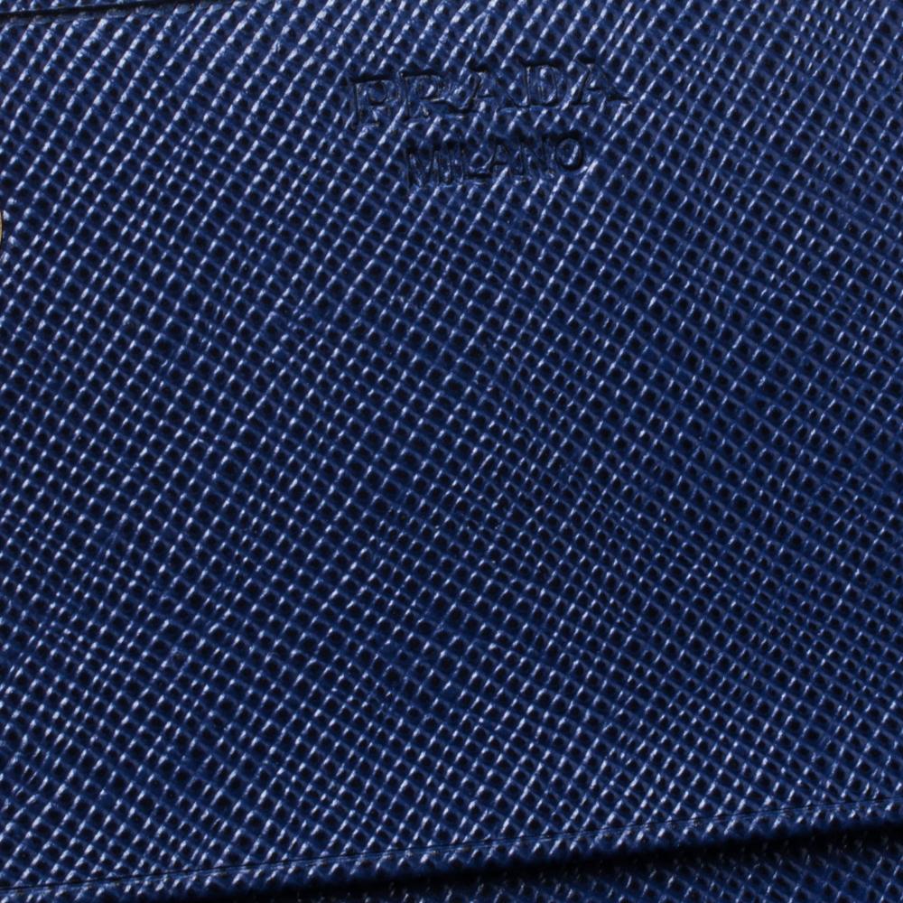 Prada Blue Saffiano Lux Studded Leather Flap Continental Wallet 3