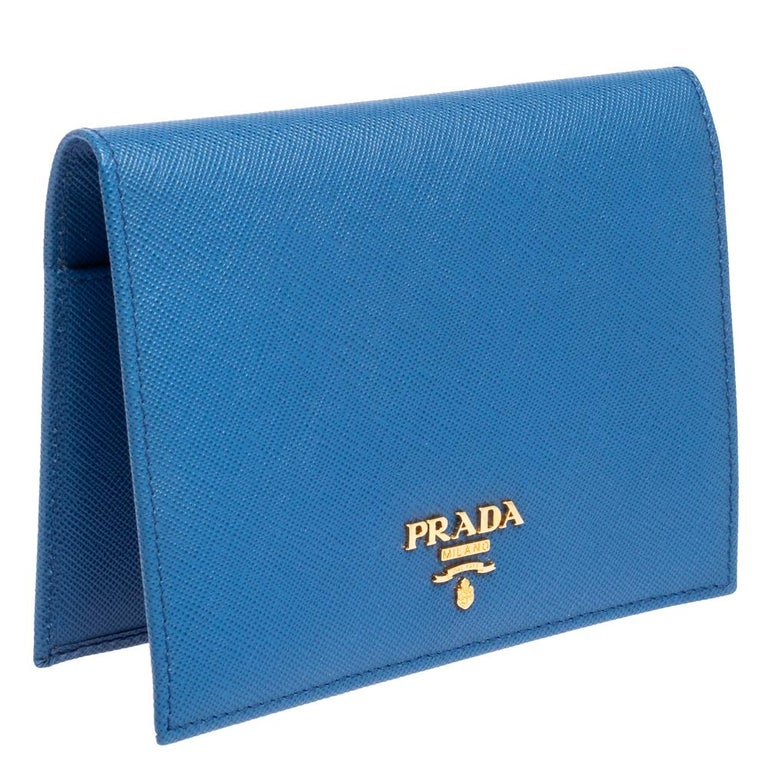 Prada Blue Saffiano Metal Leather Passport Holder at 1stDibs