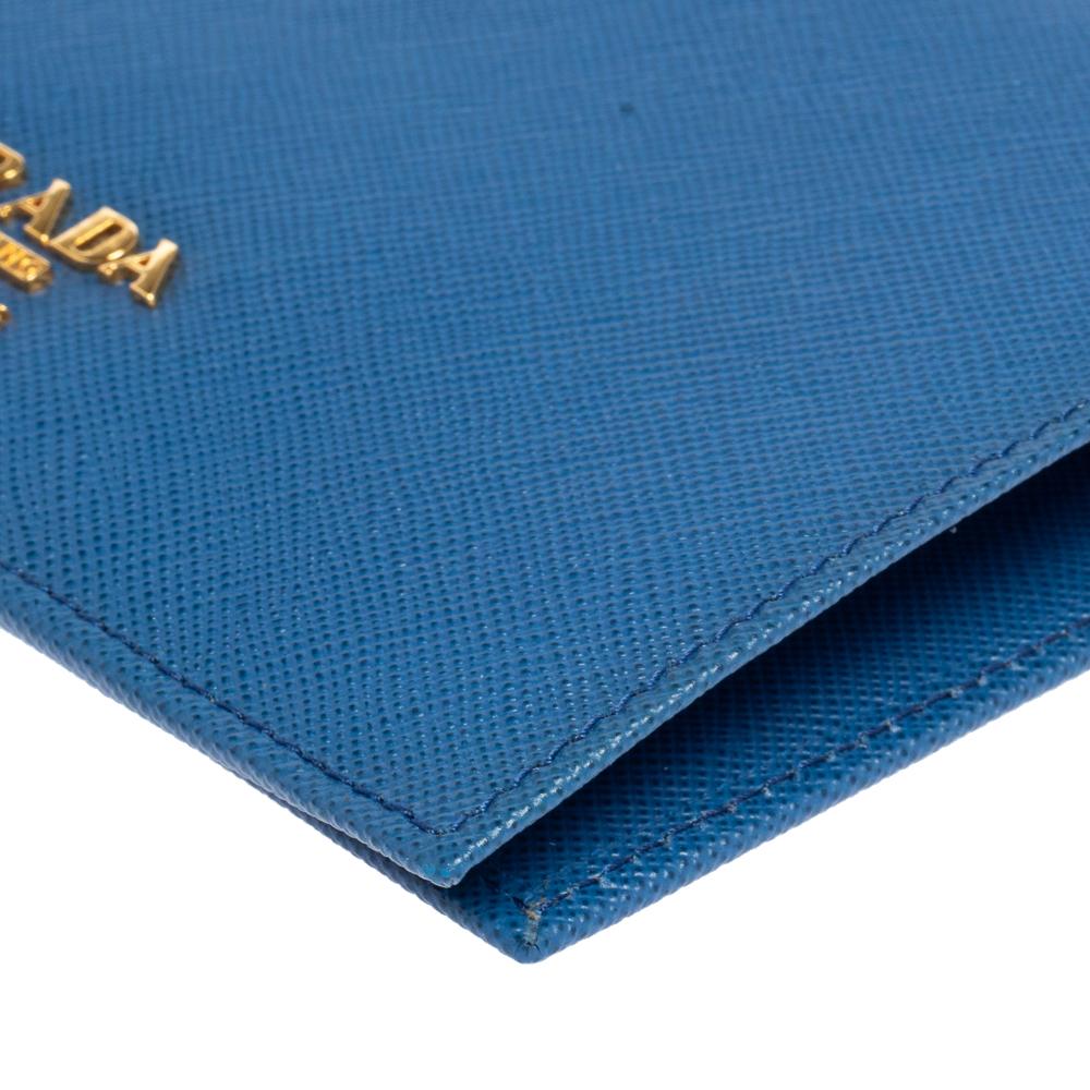 Women's Prada Blue Saffiano Metal Leather Passport Holder