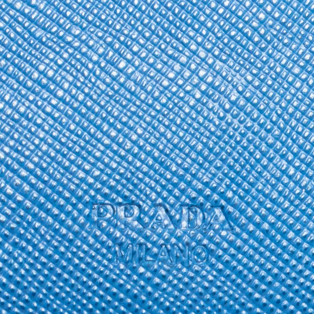 Prada Blue Saffiano Metal Leather Passport Holder 1