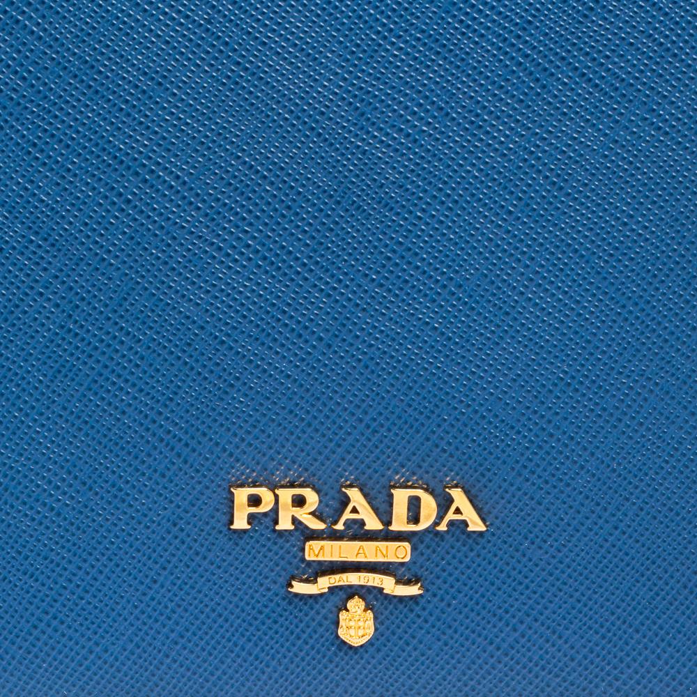 Prada Blue Saffiano Metal Leather Passport Holder 2