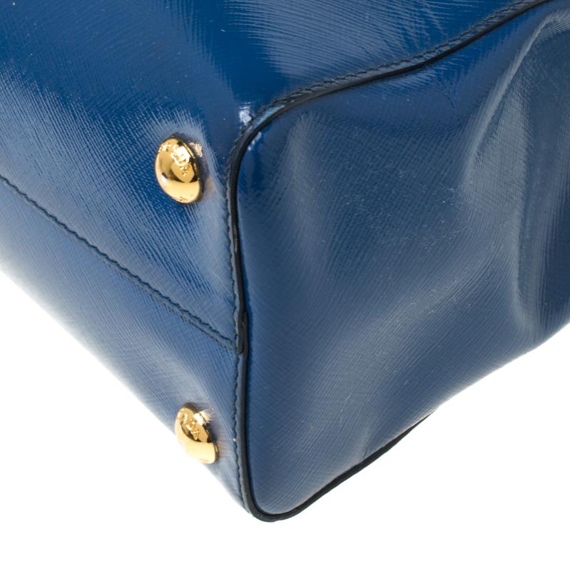 Prada Blue Saffiano Patent Leather Parabole Tote 6
