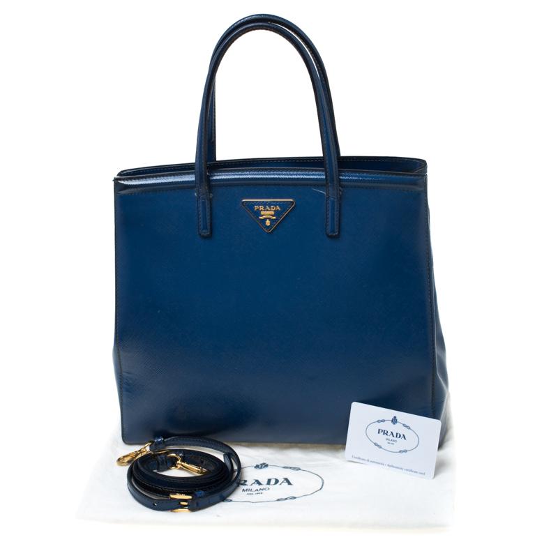 Prada Blue Saffiano Patent Leather Parabole Tote 8