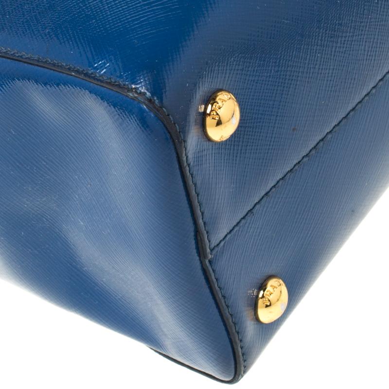 Prada Blue Saffiano Patent Leather Parabole Tote 4