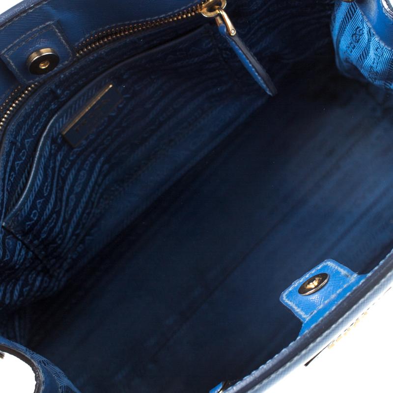 Prada Blue Saffiano Patent Leather Parabole Tote 5
