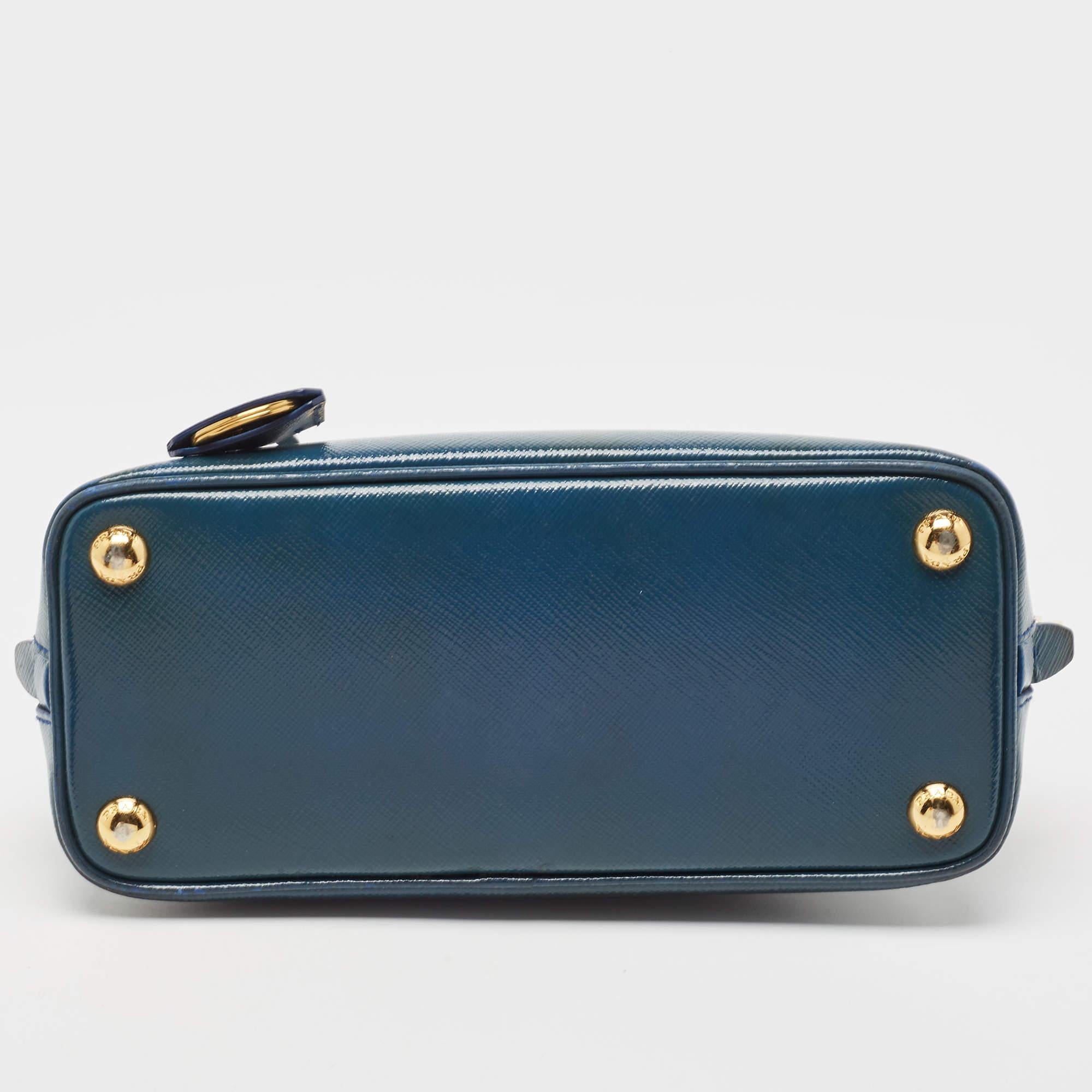 Prada Blue Saffiano Patent Leather Small Promenade Satchel 7