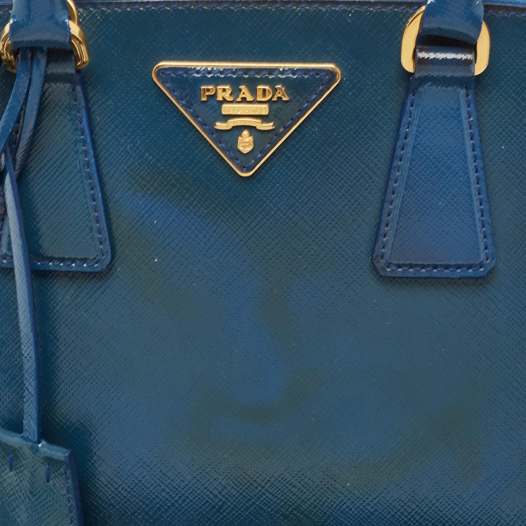 Prada Blue Saffiano Patent Leather Small Promenade Satchel 1