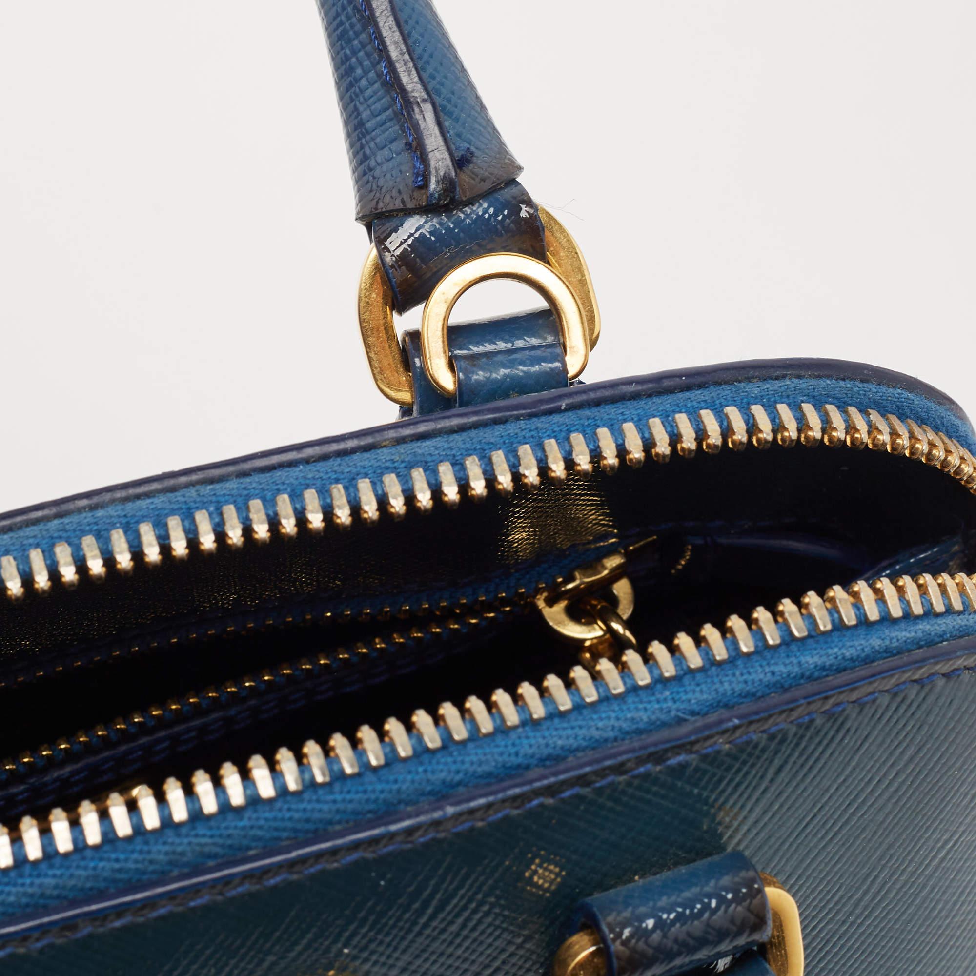 Prada Blue Saffiano Patent Leather Small Promenade Satchel 2