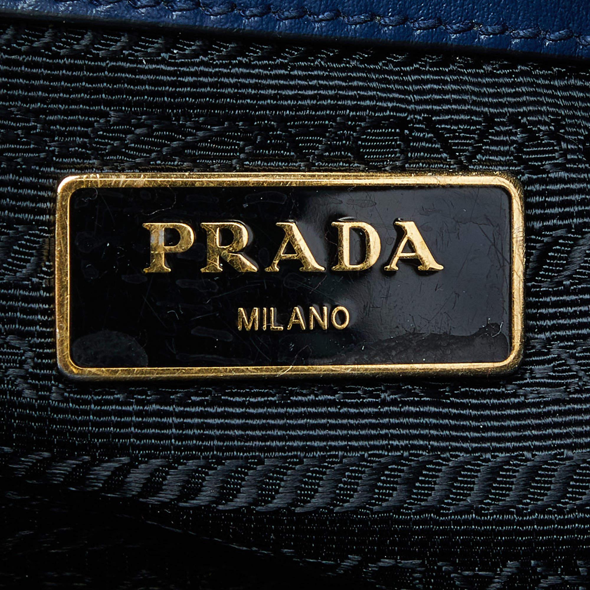 Prada Blue Saffiano/Soft Leather Double Handle Tote For Sale 3