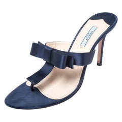 Prada Blue Satin Fuoco Bow Thong Sandals Size 39