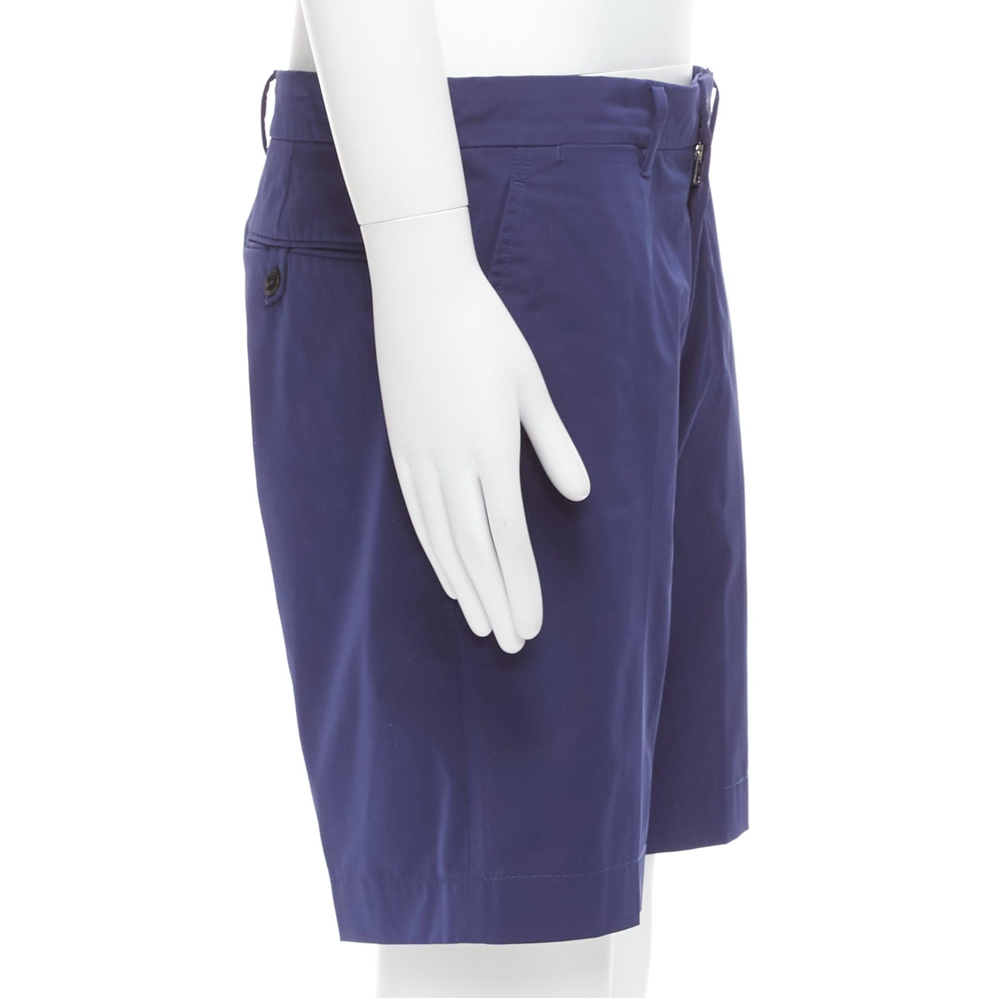Men's PRADA blue shiny nylon back darts button pocketed Bermuda shorts IT50 L For Sale