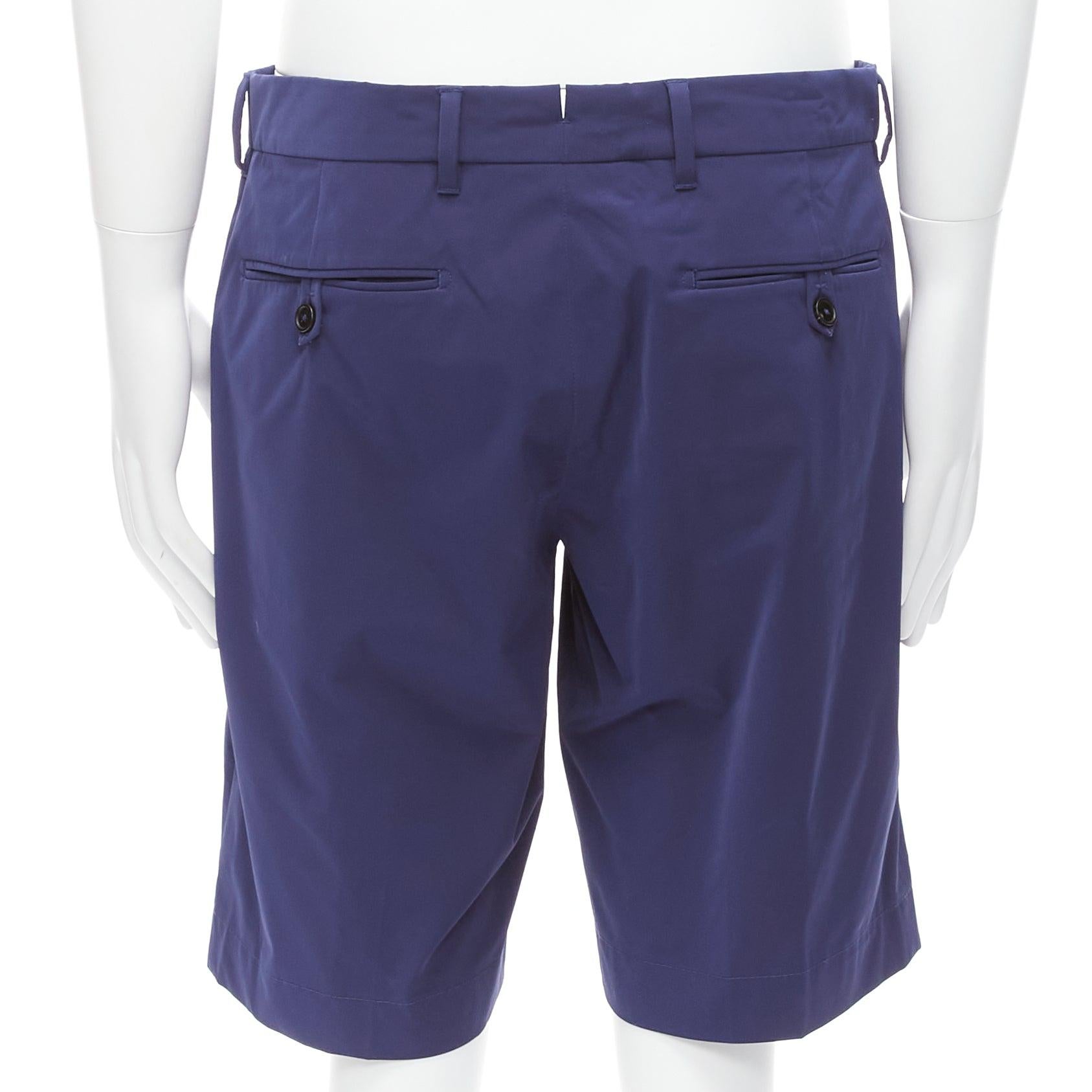 PRADA blue shiny nylon back darts button pocketed Bermuda shorts IT50 L For Sale 1